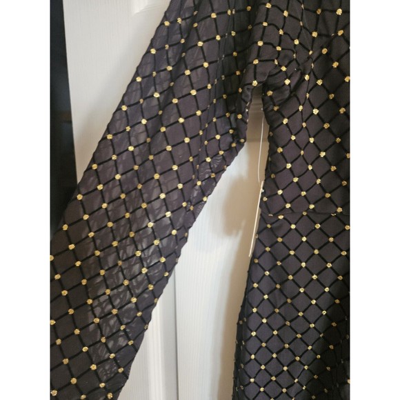 AUW 2X Black Mesh Dress With Gold Glitter Polka Dots Long Sleeve NWT - Picture 5 of 6